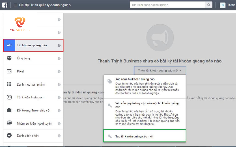 Tạo tài khoản chạy quảng cáo facebook